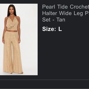 Fashion Nova Tan Crochet Wide Leg Pants Set